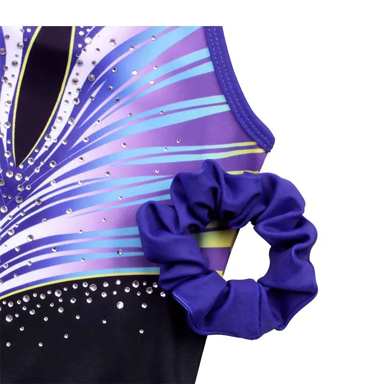 Multicolor Line-diamond Clasp Back Gymnastics Leotard Set