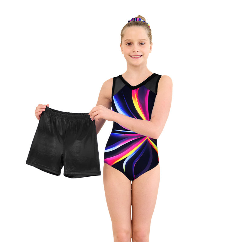 Sparkly Flower Rush Mesh Tank V-Back Gymnastics Leotard Set