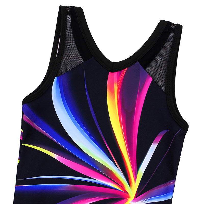 Sparkly Flower Rush Mesh Tank V-Back Gymnastics Leotard Set