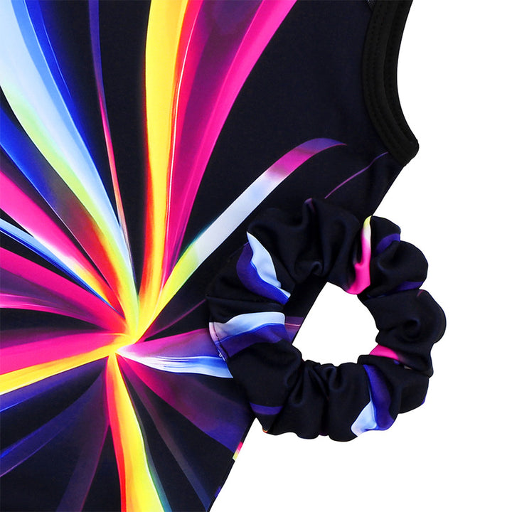 Sparkly Flower Rush Mesh Tank V-Back Gymnastics Leotard Set