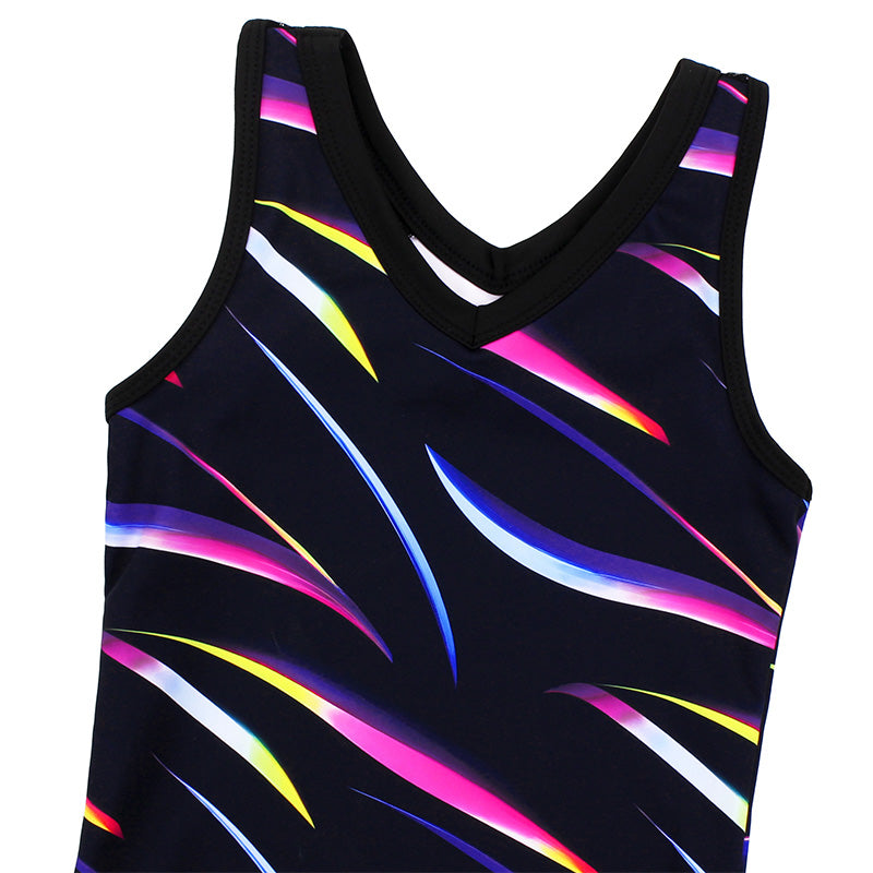 Sparkly Flower Rush Mesh Tank V-Back Gymnastics Leotard Set