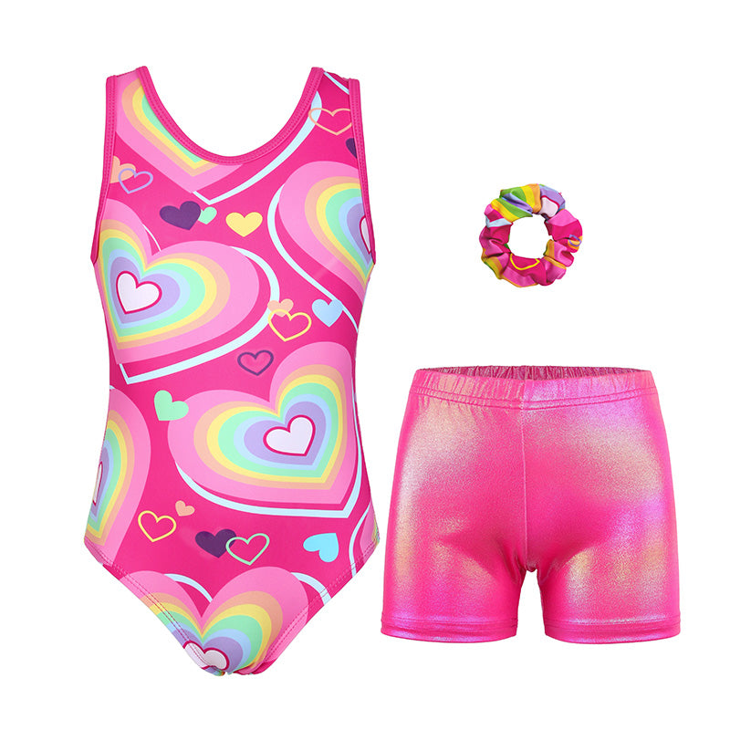 gymnastics gear Rainbow Heart Gymnastics Leotard with Shorts Set