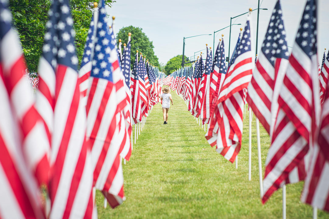 red, white, and blue