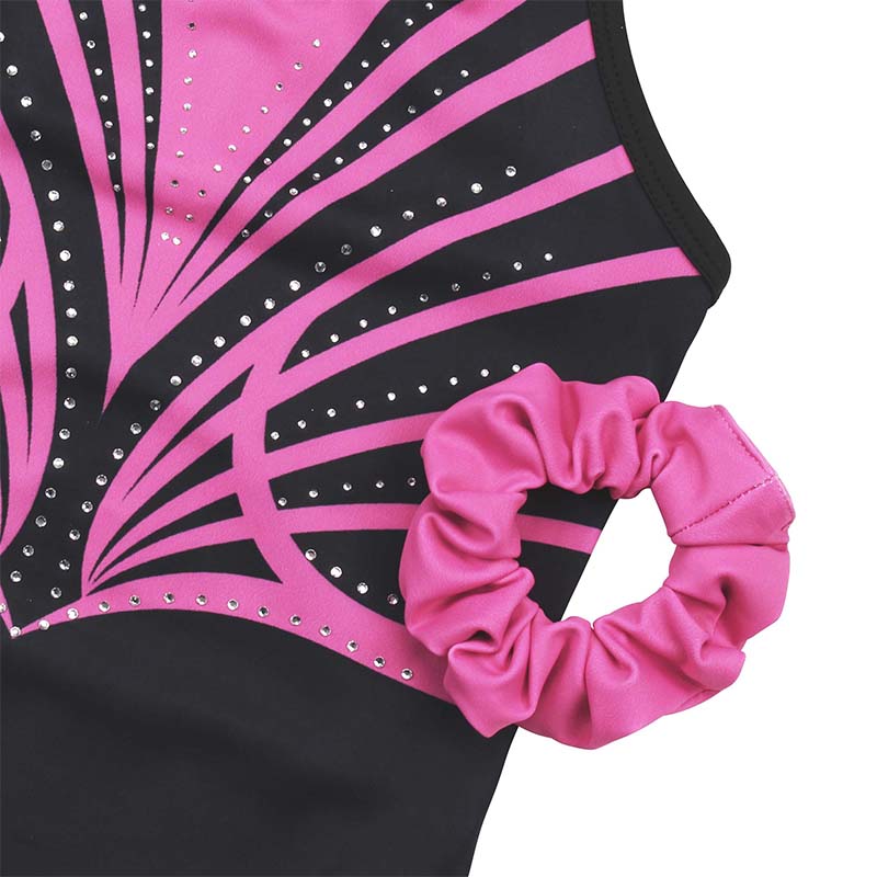 Rose-red Diamond Crisscross Back Gymnastics Leotard Set for