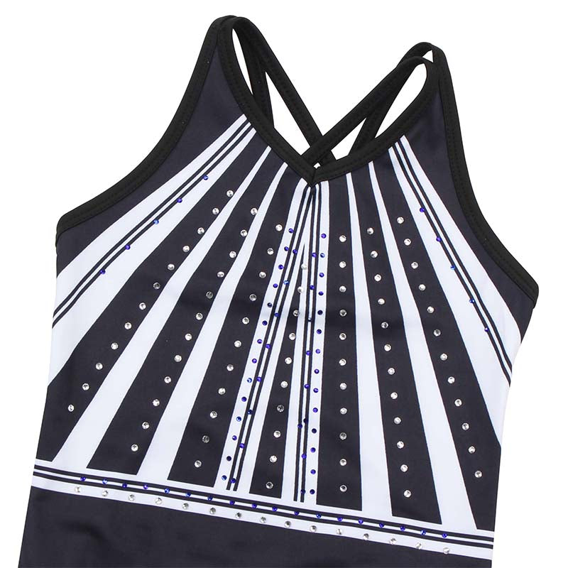 White-black Diamond Crisscross Back Gymnastics Leotard Set for Girls