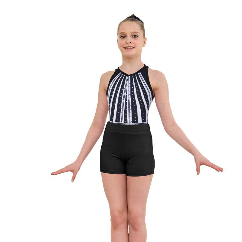 White-black Diamond Crisscross Back Gymnastics Leotard Set for Girls