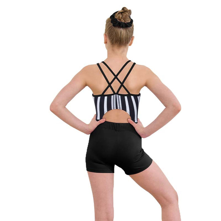 White-black Diamond Crisscross Back Gymnastics Leotard Set for Girls