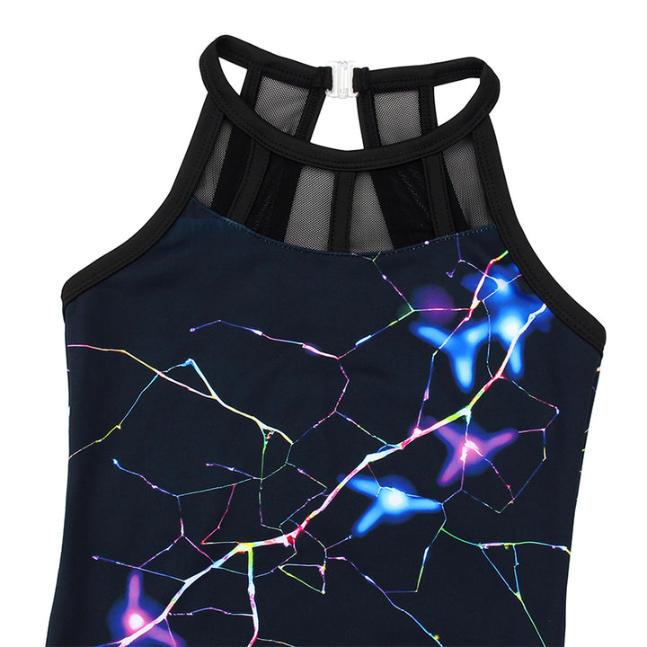 Balck Cracks Mesh Tank Open Back Gymnastics Leotard Set