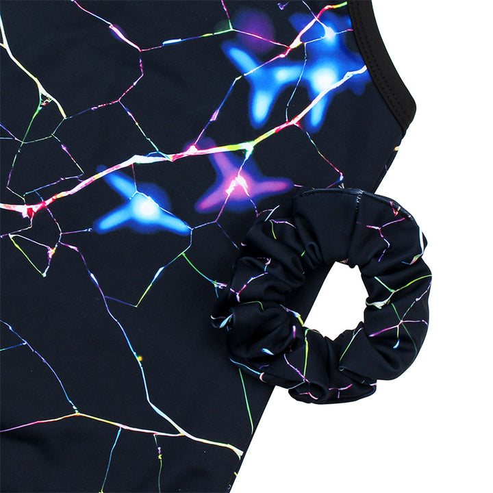 Balck Cracks Mesh Tank Open Back Gymnastics Leotard Set