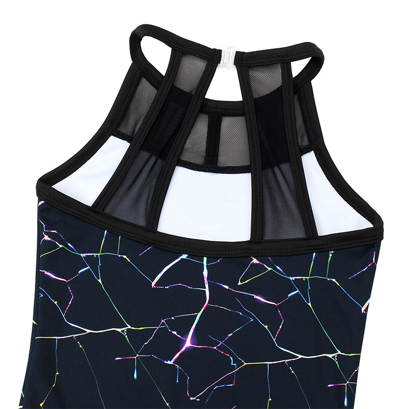 Balck Cracks Mesh Tank Open Back Gymnastics Leotard Set