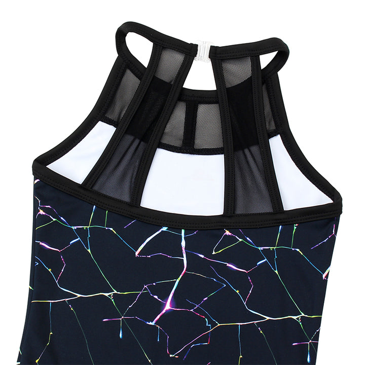 Balck Cracks Mesh Tank Open Back Gymnastics Leotard Set