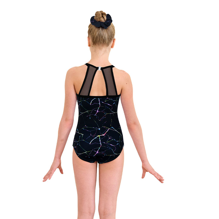 Balck Cracks Mesh Tank Open Back Gymnastics Leotard Set