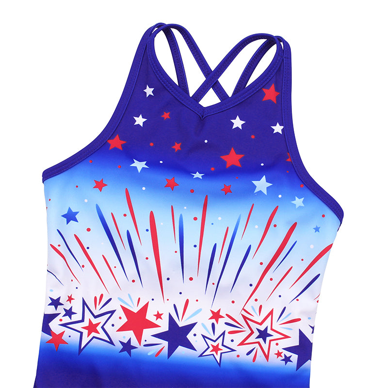 Celebrate Stars Crisscross Back Gymnastics Leotard Set for Girls