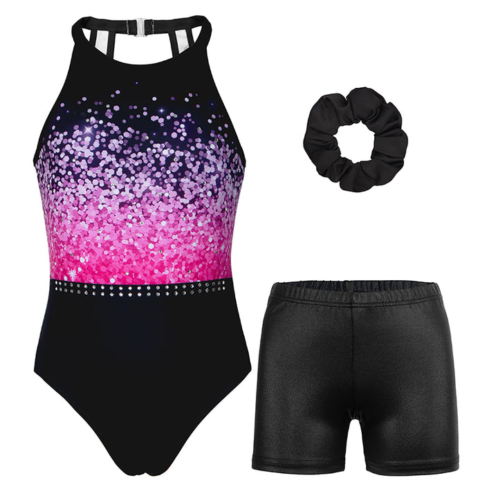 Pretty Gradient Dots Clasp Back Gymnastics Leotard Set