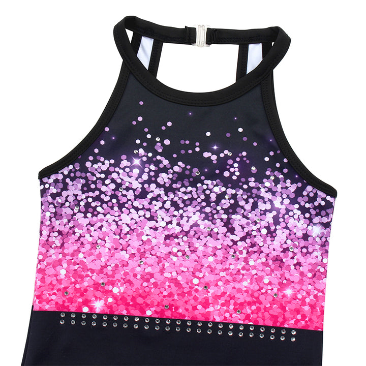 Pretty Gradient Dots Clasp Back Gymnastics Leotard Set
