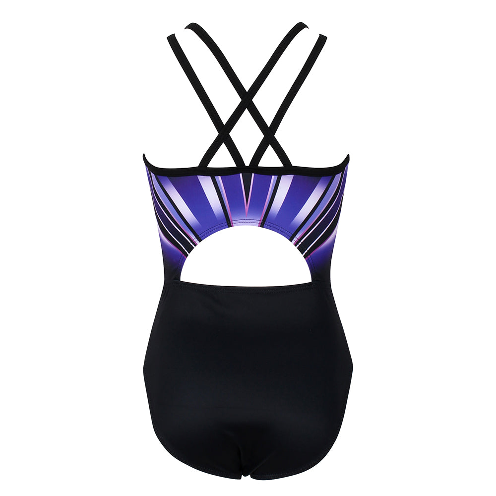 Violet Lines Diamond Crisscross Back Gymnastics Leotard Set for Girls