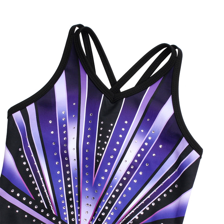 Violet Lines Diamond Crisscross Back Gymnastics Leotard Set for Girls