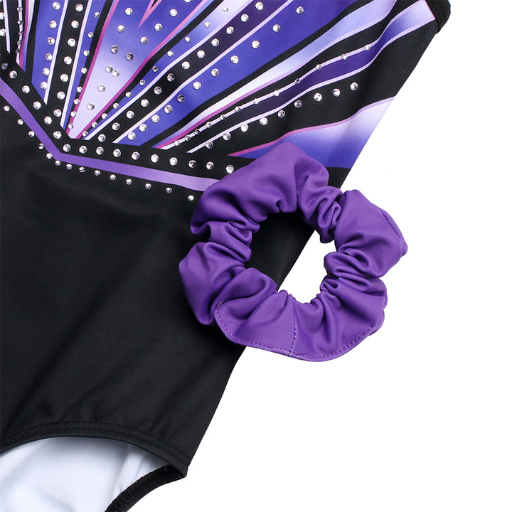 Violet Lines Diamond Crisscross Back Gymnastics Leotard Set for Girls