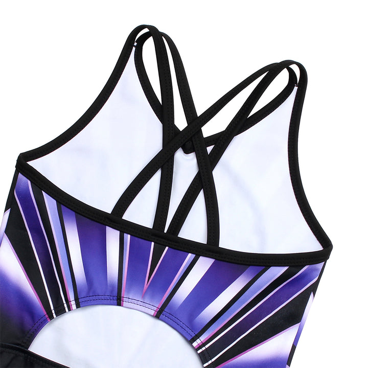 Violet Lines Diamond Crisscross Back Gymnastics Leotard Set for Girls