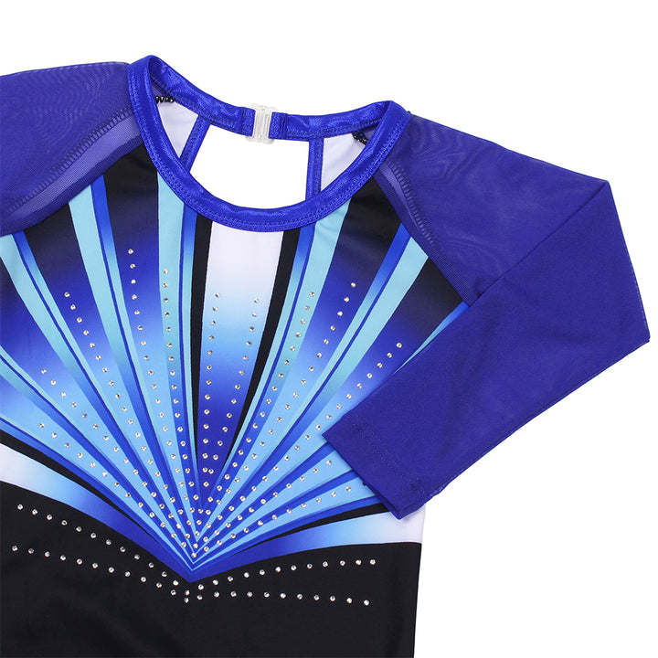 Blue Lines Diamond 3/4 Mesh Sleeve Gymnastics Leotard Set for Girls