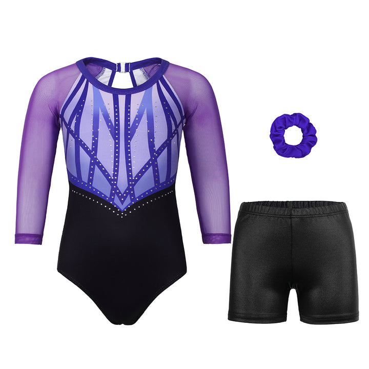 Violet Diamond 3/4 Mesh Sleeve Gymnastics Leotard Set for Girls