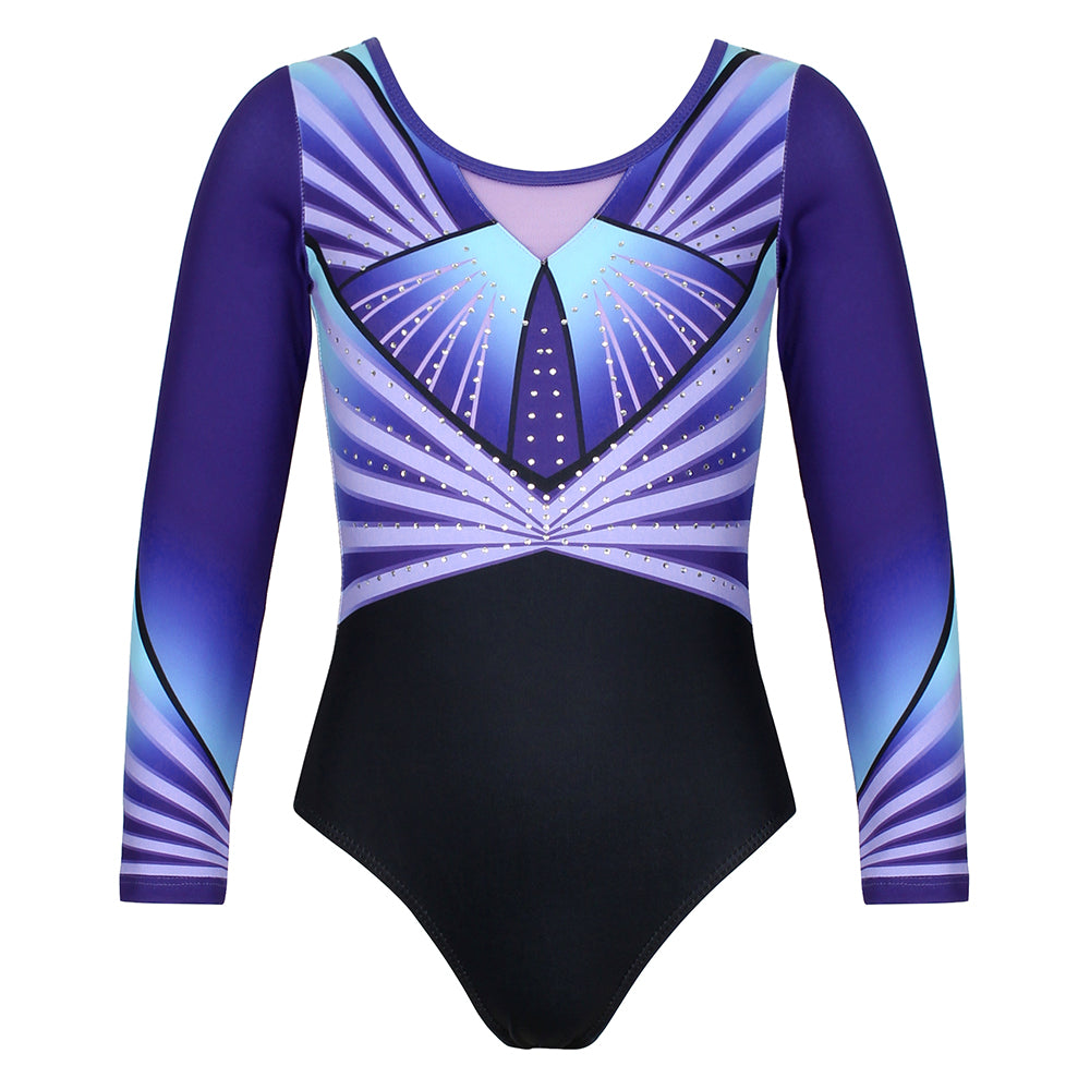 Lavender Diamond Long Sleeve Gymnastics Leotard Set for Girls