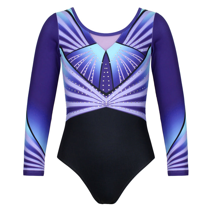 Lavender Diamond Long Sleeve Gymnastics Leotard Set for Girls