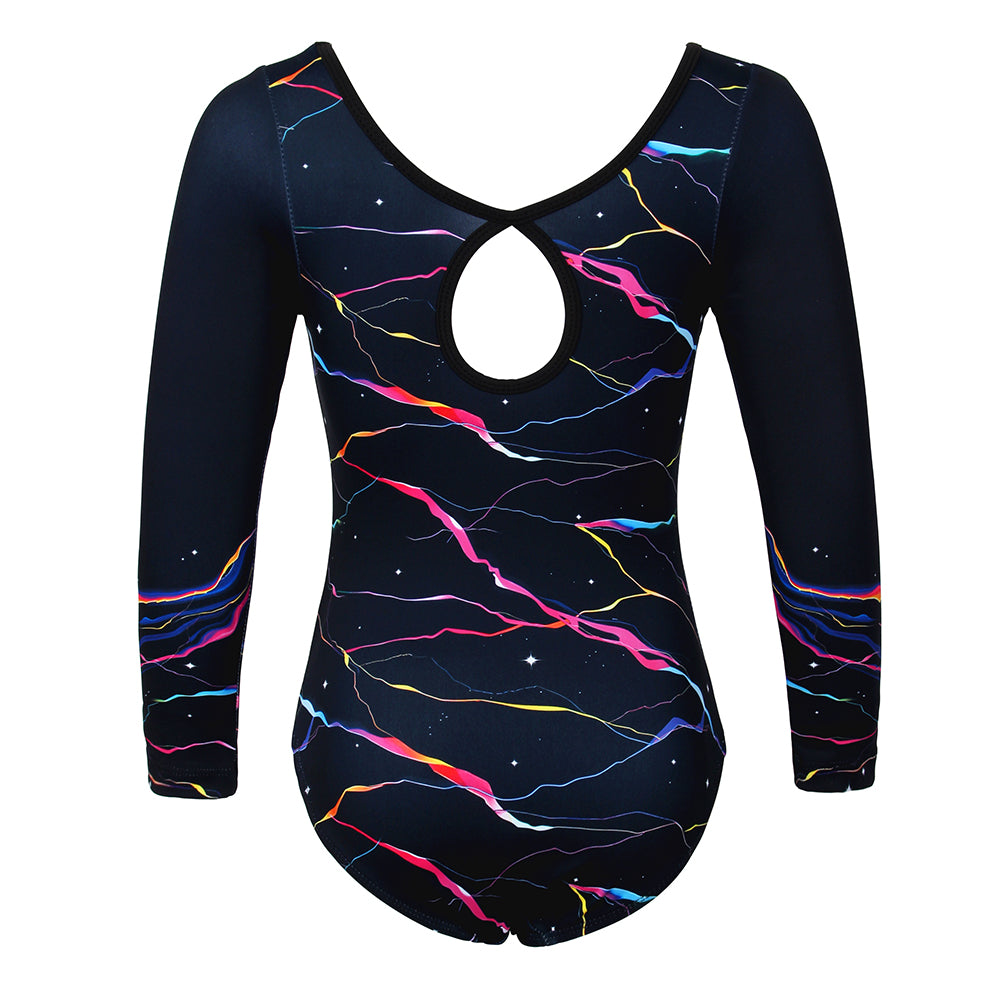 Colorful Lightning Long Sleeve Gymnastics Leotard Set for Girls