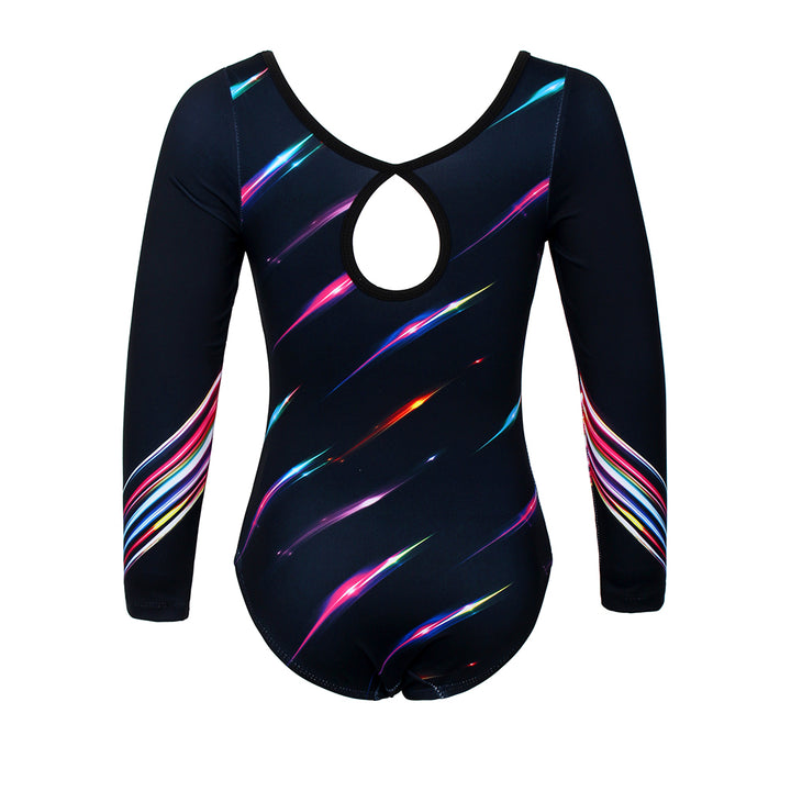 Multicolor Lines Long Sleeve Gymnastics Leotard Set for Girls