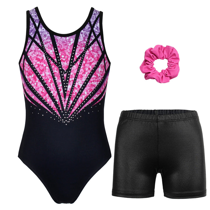 Flowery Sequin Gymnastics Leotard Outfit Set for girls