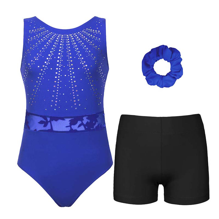 JS Blue Sequins Leotard Set for Girls, Adult, Child With Shorts