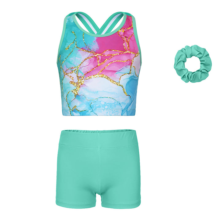 Turquoise Cracks Cross Back Unitards for Girls