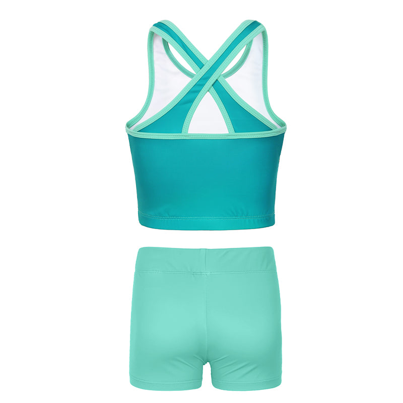 Turquoise Cracks Cross Back Unitards for Girls