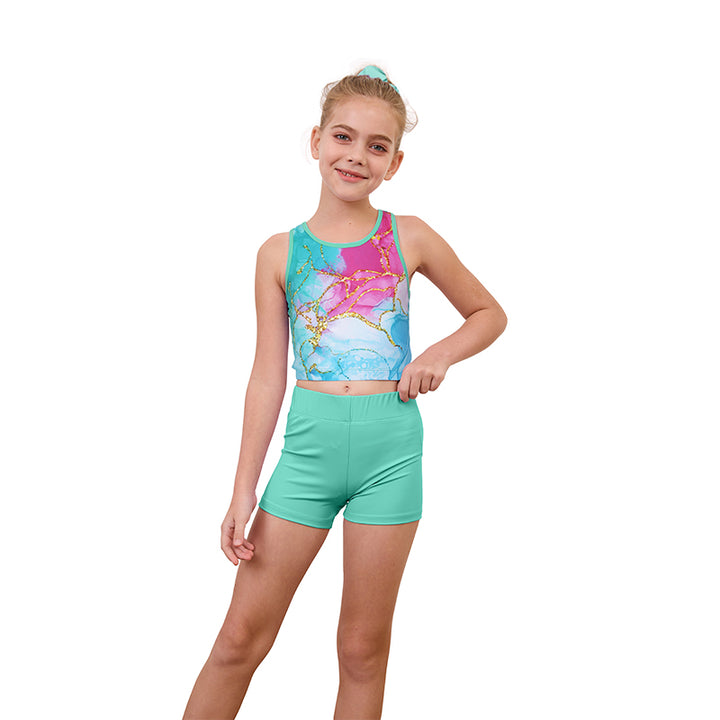 Turquoise Cracks Cross Back Unitards for Girls