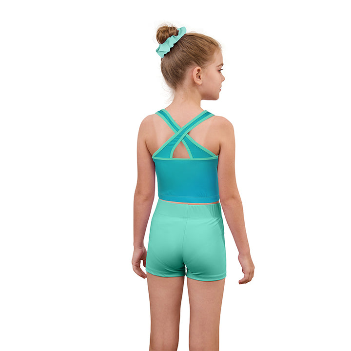 Turquoise Cracks Cross Back Unitards for Girls