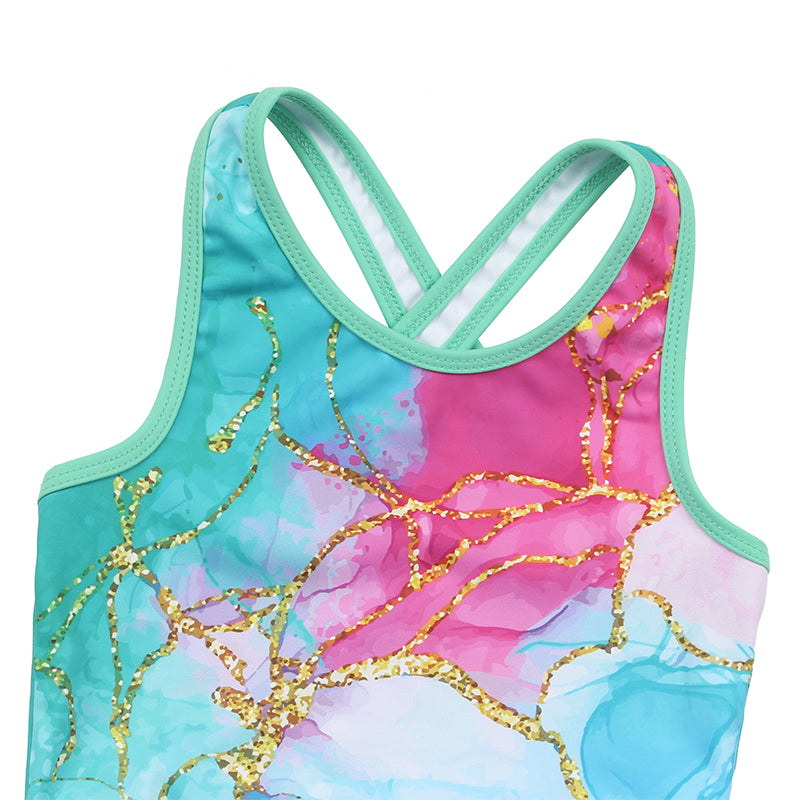 Turquoise Cracks Cross Back Unitards for Girls