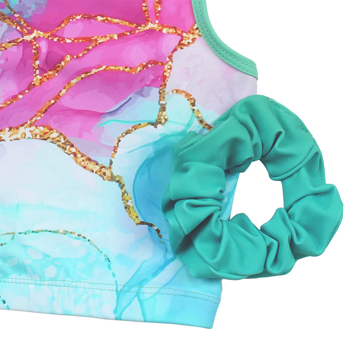 Turquoise Cracks Cross Back Unitards for Girls