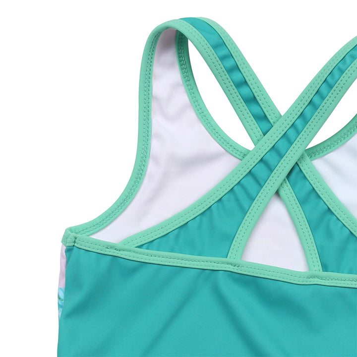 Turquoise Cracks Cross Back Unitards for Girls
