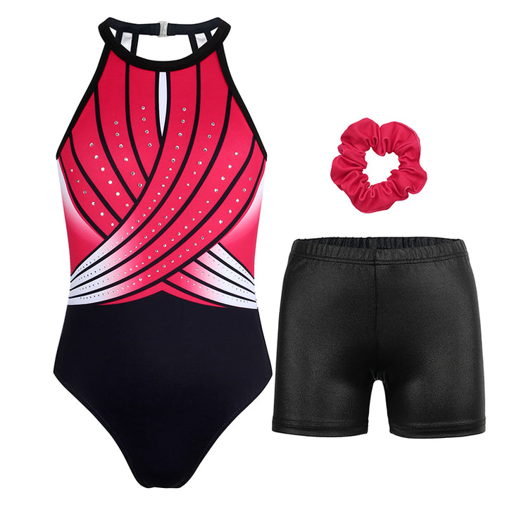 Celebrate Red Diamond Clasp Back Gymnastics Leotard Set
