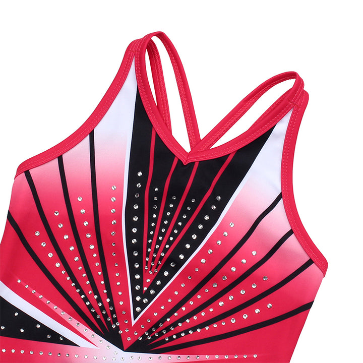 Bright Red Diamond Crisscross Back Gymnastics Leotard Set for Girls