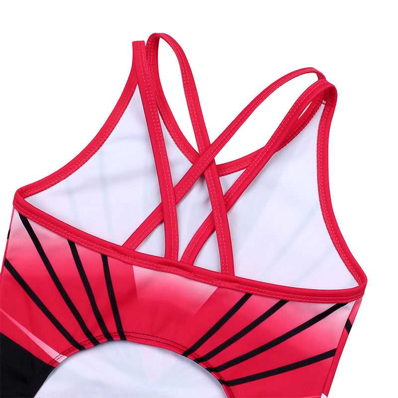 Bright Red Diamond Crisscross Back Gymnastics Leotard Set for Girls