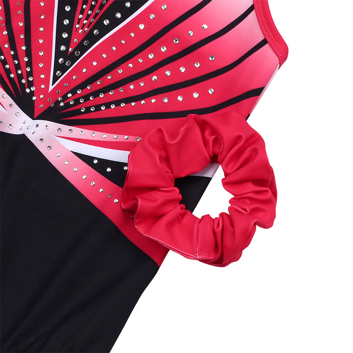 Bright Red Diamond Crisscross Back Gymnastics Leotard Set for Girls