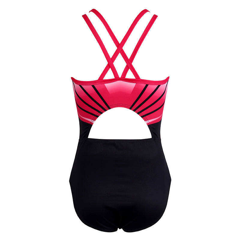 Bright Red Diamond Crisscross Back Gymnastics Leotard Set for Girls