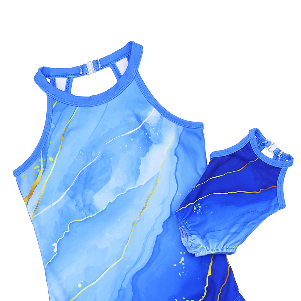 Blue Marble Gymnastics Leotards for Girls Matching 18 inch doll’s Training Bodysuits