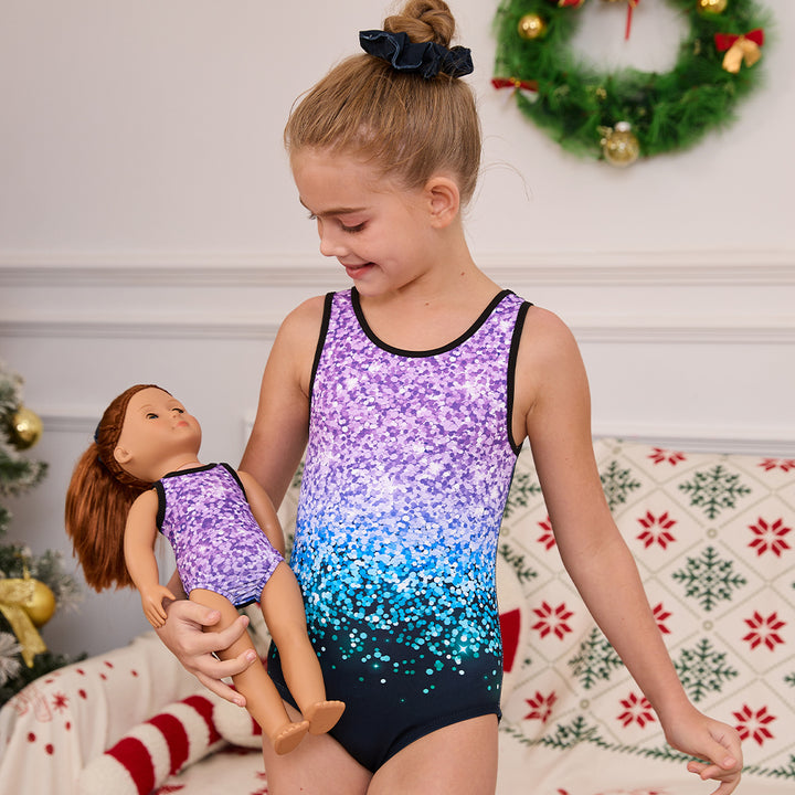 Printing Glitter Gymnastics Leotards for Girls Matching 18 inch doll’s Training Bodysuits