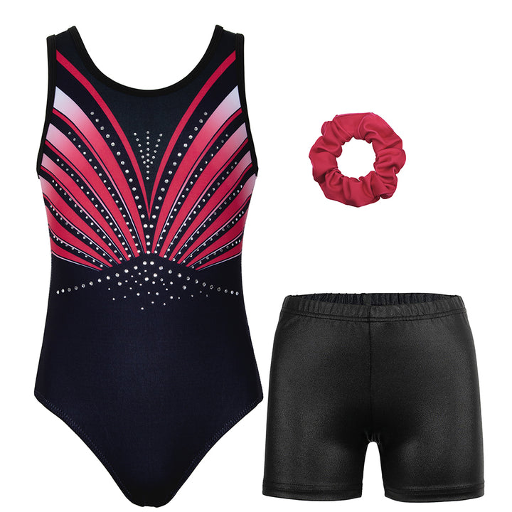 Shiny Red Diamond Gymnastics Leotard Outfit Set