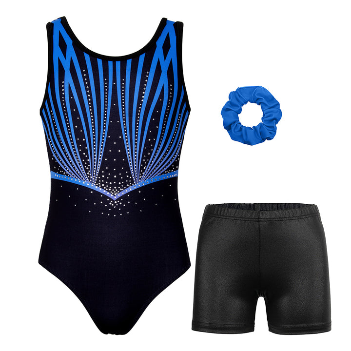 Black-blue Line Diamond Gymnastics Leotard Outfit Set