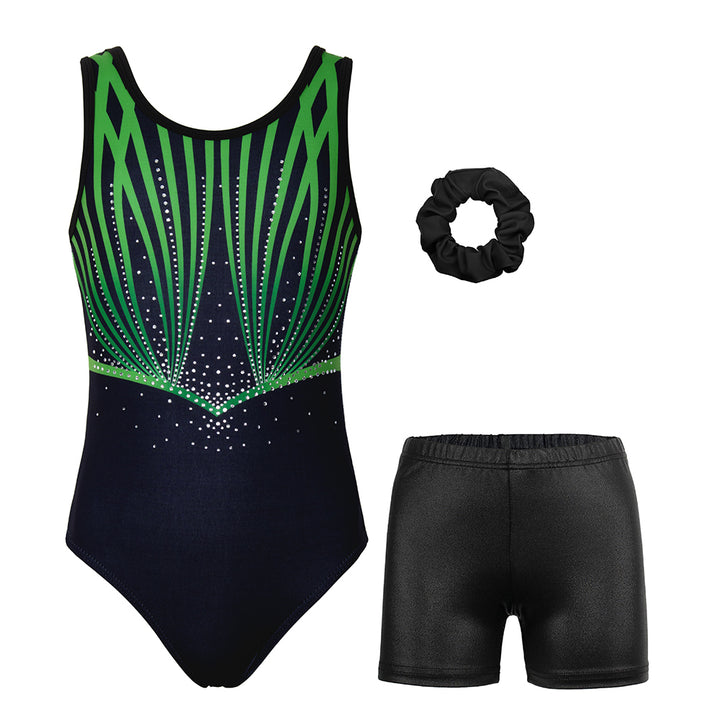 Black-green Line Diamond Gymnastics Leotard Outfit Set