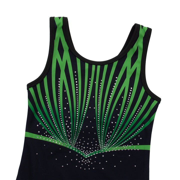 Black-green Line Diamond Gymnastics Leotard Outfit Set