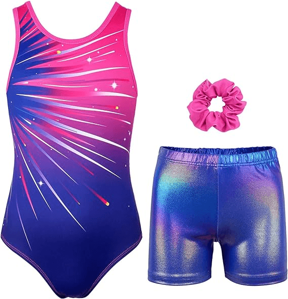 4th of July Shiny Stars Gymnastics Leotards Outfit Set, CXL (10-11Y)